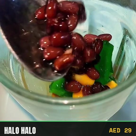Halo halo built in the glass: jelly, sweet beans and shaved ice