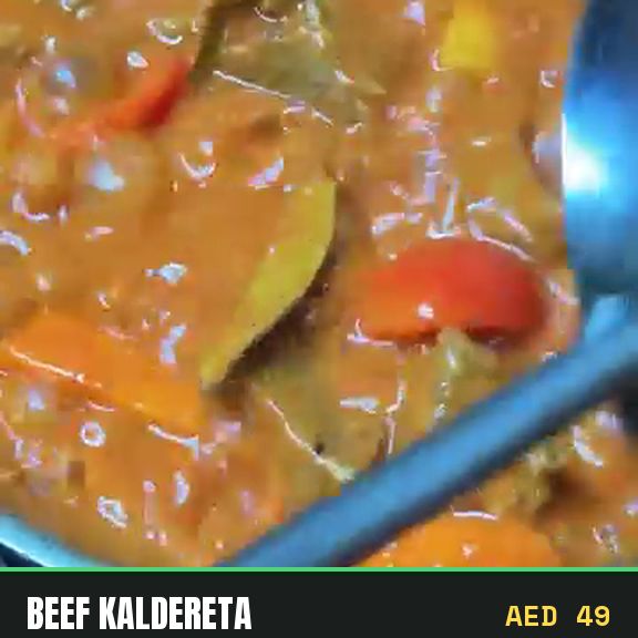 Kaldereta stew served at Pinoy Tambayan in Dubai